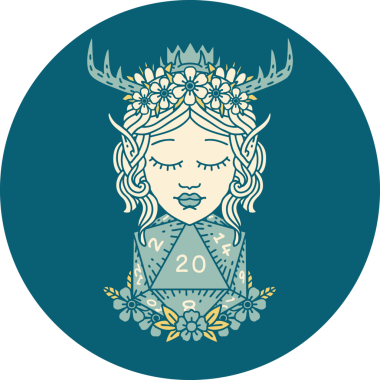 Retro Dövme Tarzı Elf Karakteri Nautral 20 zar bir insan tarafından çizilmiş