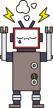 Bir insan tarafından çizilmiş sevimli bir robot karikatürü.