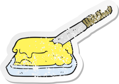 Bir insan tarafından çizilmiş karikatür tereyağının gerilimli yapıştırması.