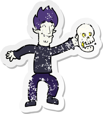 Bir insan tarafından çizilmiş ürkütücü bir vampirin gerilmiş çıkartması.