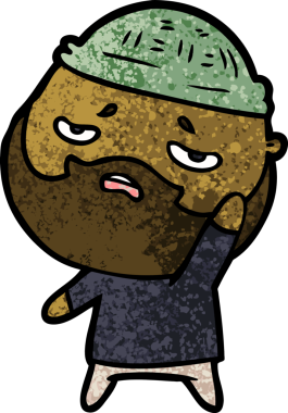 Bir insan tarafından çizilmiş sakallı endişeli bir adam.