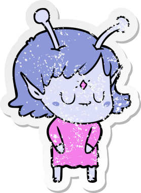 Bir insan tarafından çizilmiş uzaylı bir kızın sıkıntılı çıkartması.