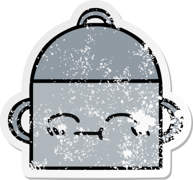 Bir insan tarafından çizilmiş tatlı bir yemek tenceresinin sıkıntılı çıkartması.