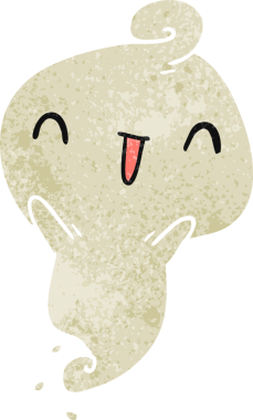 Eski çizgi film illüstrasyonu Kawaii bir insan tarafından çizilmiş sevimli ölü hayalet