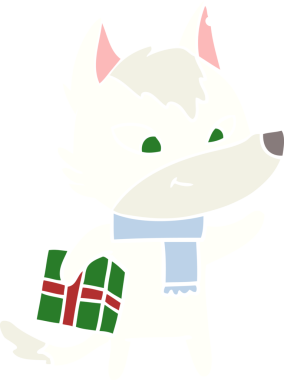 Bir insan tarafından çizilmiş düz renkli çizgi film Noel Kurdu.