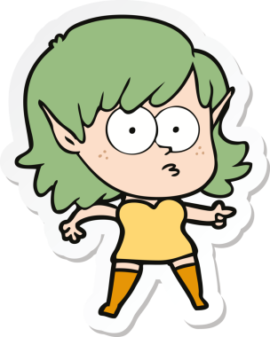 Karikatür çıkartması bir insan tarafından çizilmiş elf kızı şok etti.