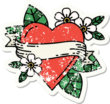 Bir insan tarafından çizilmiş geleneksel bir kalp ve bayrak stili dövmesi.