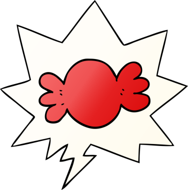 Bir insan tarafından çizilmiş, konuşma baloncuklu çizgi film şekeri.