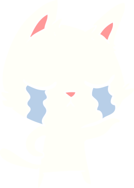 Bir insan tarafından çizilmiş düz renkli çizgi film kedisi.