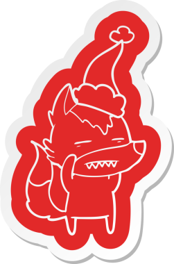 Bir insan tarafından çizilmiş Noel Baba şapkası takan bir kurdun garip çizgi film çıkartması.