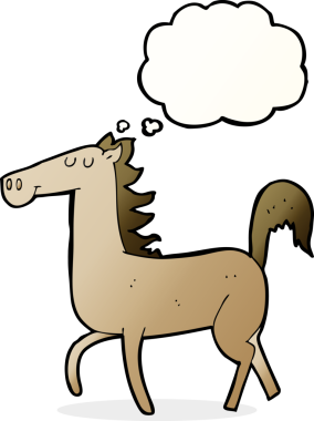 Bir insan tarafından çizilmiş düşünce baloncuklu çizgi film atı.