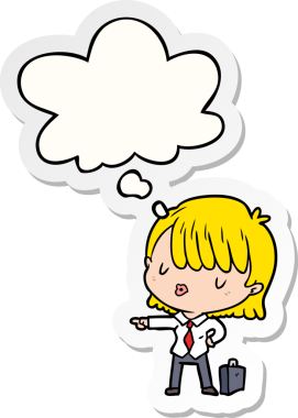 Düşünce baloncuğu bir insan tarafından çizilmiş bir çıkartma olan karikatür işkadını.