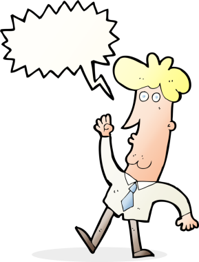 Bir insan tarafından çizilmiş konuşma balonu olan bir ofis adamı.