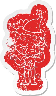 Bir insan tarafından çizilmiş Noel Baba şapkası giymiş ağlayan bir kadının garip bir karikatürü.