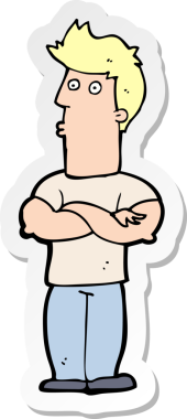 Bir insan tarafından çizilmiş kolları katlanmış bir karikatür adamın çıkartması.