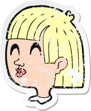 Bir insan tarafından çizilmiş bir karikatür kadın yüzünün gerilimli yapıştırması.