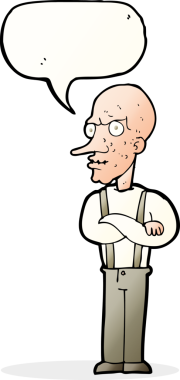 Bir insan tarafından çizilmiş konuşma baloncuğu olan yaşlı bir adam.