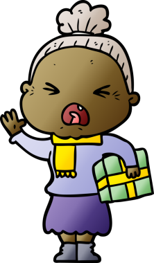 Bir insan tarafından çizilmiş kızgın yaşlı kadın çizgi filmi.