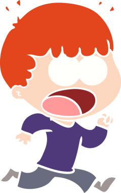 Düz renkli çizgi film bir insan tarafından çizilmiş şok bir adam.