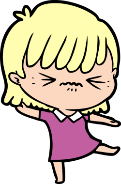 Bir insan tarafından çizilmiş kızgın çizgi film kızı.