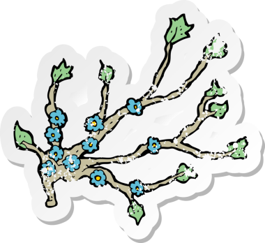 Bir insan tarafından çizilmiş bir karikatür çiçek dalının gerilimli yapıştırması.