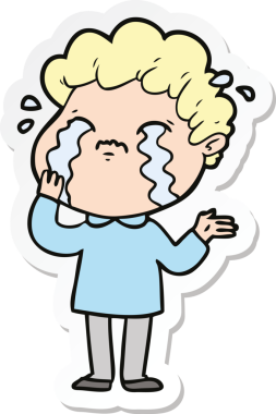 Bir insan tarafından çizilmiş, ağlayan bir çizgi film karakterinin çıkartması.