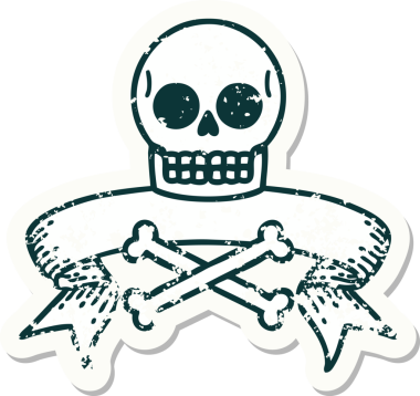 Bir insan tarafından çizilmiş kafatasının pankartıyla eski bir etiket.