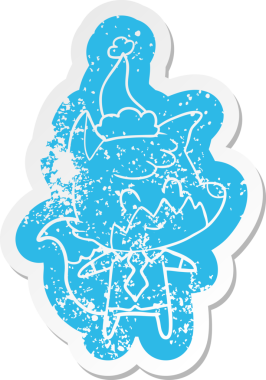 Bir insan tarafından çizilmiş Noel Baba şapkası giyen arkadaş canlısı bir tilkinin garip karikatürü.