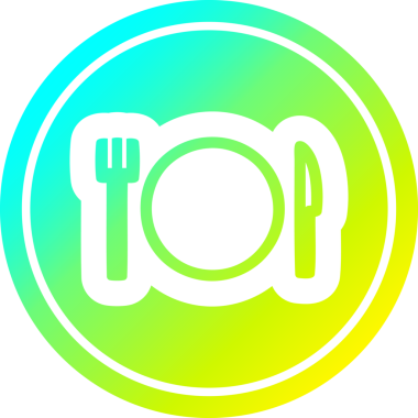 Bıçak çatalı ve tabaka dairesel simgesi, bir insan tarafından çizilmiş.