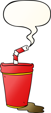 bir insan tarafından çizilmiş, konuşma baloncuklu karikatür soda bardağı.