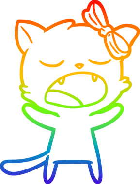 gökkuşağı gradyan çizgi çizimi bir insan tarafından çizilmiş esneyen kedi