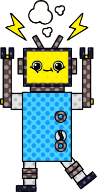 Bir insan tarafından çizilmiş arızalı bir robotun çizgi roman tarzı