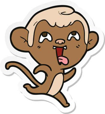 Bir insan tarafından çizilmiş çılgın bir maymun çıkartması.