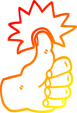 Bir çizgi filmin sıcak gradyan çizimi bir insan tarafından çizilmiş başparmak işareti