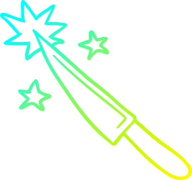 Bir insan tarafından çizilmiş keskin bir mutfak bıçağının soğuk eğimli çizgisi.