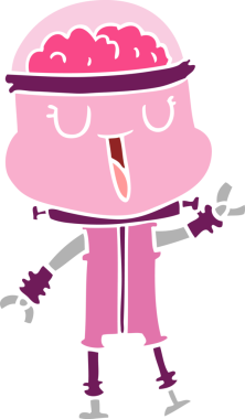 Bir insan tarafından çizilmiş mutlu düz renkli çizgi film robotu