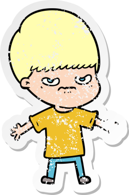 Bir insan tarafından çizilmiş kızgın bir çizgi film çocuğunun sıkıntılı çıkartması.