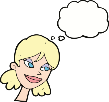 Bir insan tarafından çizilmiş düşünce baloncuklu mutlu kadın yüzü.