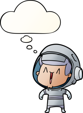 Düşünce baloncuğu olan çizgi film astronotu bir insan tarafından çizilmiş.