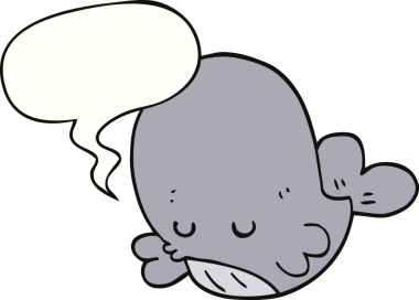 Bir insan tarafından çizilmiş konuşma balonlu çizgi film balinası