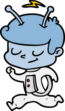 Bir insan tarafından çizilen dost canlısı çizgi film uzay adamı.