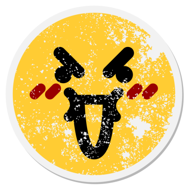 Bir insan tarafından çizilmiş gülen yüz dairesel etiketi.