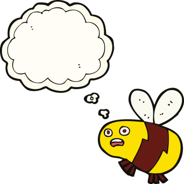 Bir insan tarafından çizilmiş düşünce balonlu çizgi film arısı.