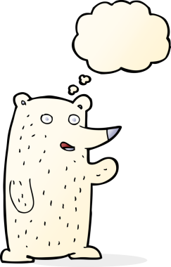 Bir insan tarafından çizilmiş düşünce baloncuğu ile kutup ayısı sallayan çizgi film