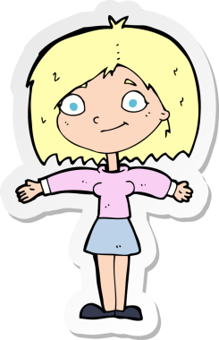 Bir insan tarafından çizilmiş mutlu bir kızın çıkartması.