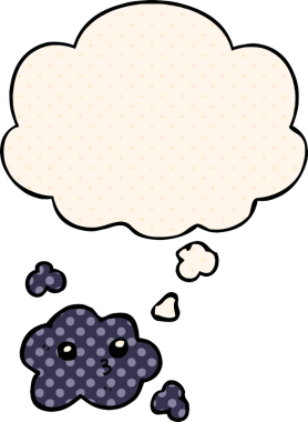 Bir insan tarafından çizilmiş çizgi roman tarzında düşünce baloncuğu olan şirin bir çizgi film bulutu.