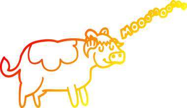 Bir insan tarafından çizilmiş çizgi film ineğinin sıcak çizgi çizimi