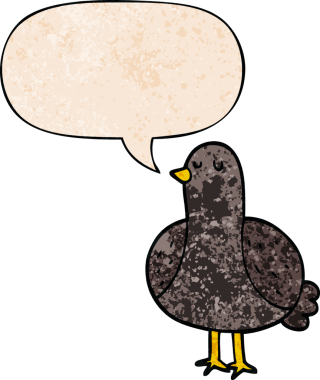 Konuşma baloncuğu olan karikatür kuşu insan tarafından çizilmiş eski doku.