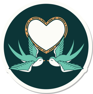 Geleneksel kırlangıç stili dövme çıkartması ve bir insan tarafından çizilmiş kalp.