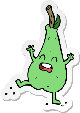 Bir insan tarafından çizilmiş mutlu dans eden armut çıkartması.